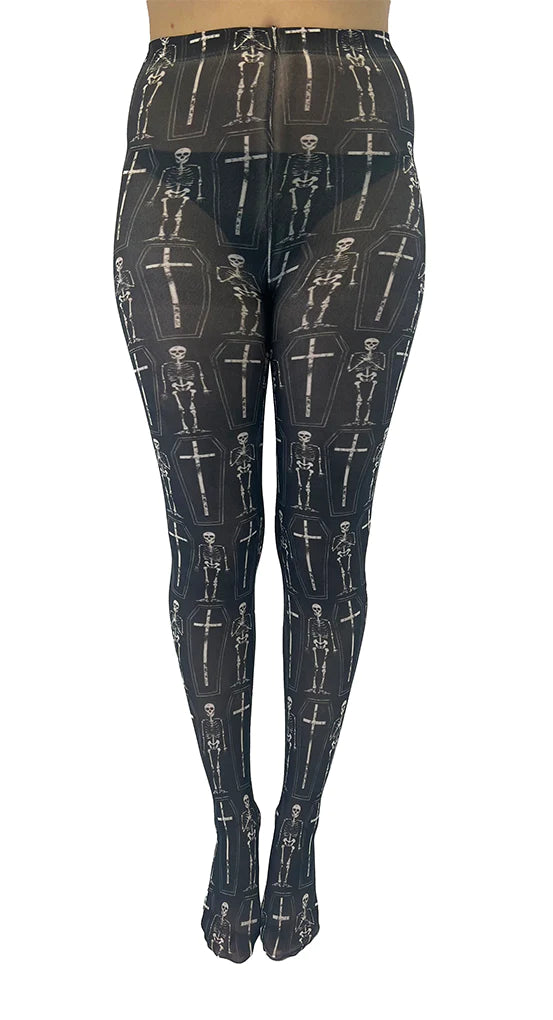 Pamela Mann Coffin Skeleton Printed Tights