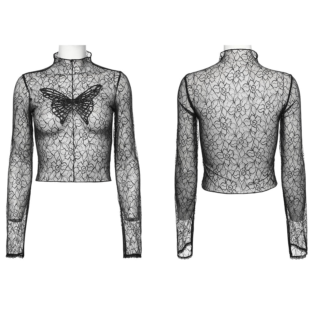 Punk Rave Lace Arabella Top with Butterfly Motif