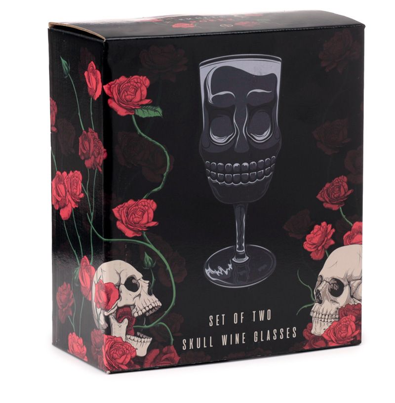 Gothic Gifts Set of 2 Skull Head Shaped Wine Glasses