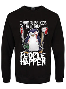 Psycho Penguin I want to be Nice Men's Black Jumper - Kate's Clothing