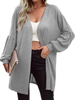 Women’s Solid Color V Neck Shoulder Down Puff Sleeve Open Front Cardigan