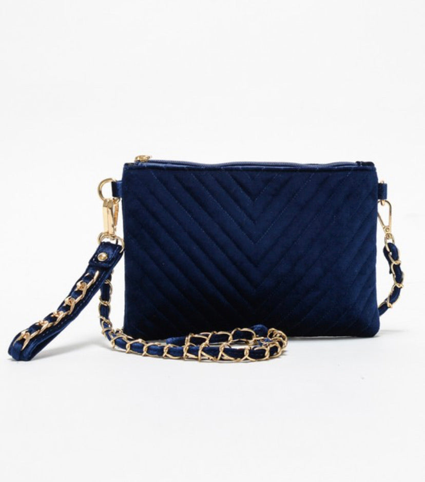 navy velvet handbag