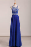 2022 Sexy Open Back Prom Dresses Scoop With Beading PSNS4G59