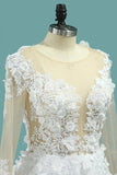 2022 Gorgeous Wedding Dresses A-Line Scoop Long Sleeves Tulle With Applique PZDSNTQL