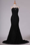 2022 Black Evening Dresses Scoop Tulle With Applique Sweep Train PFGCDS9G