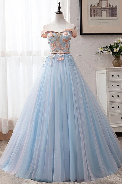 Buy Ball Gown Off the Shoulder Tulle Sweetheart Appliques Prom Dresses ...