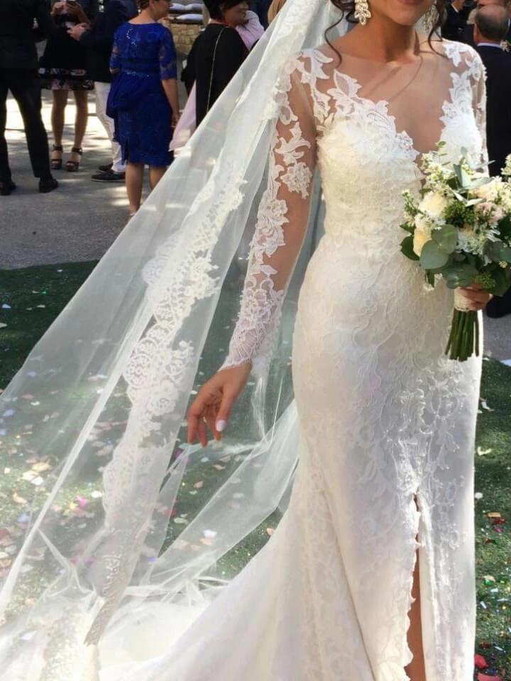 see through long sleeve wedding dress