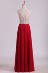 2022 A Line V Neck Prom Dresses Chiffon With Beads And Slit Sweep PJNRS77G
