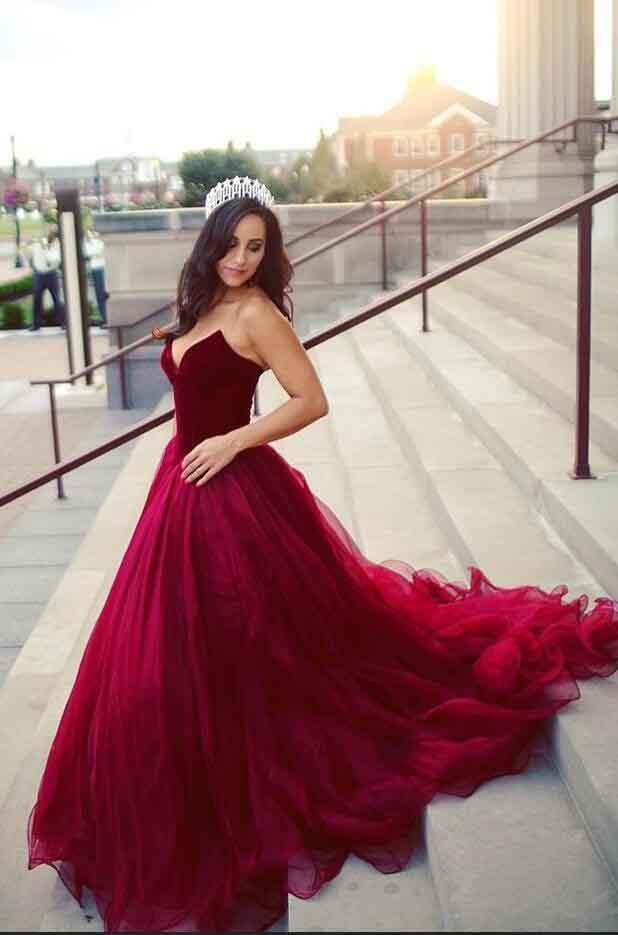 burgundy engagement dress