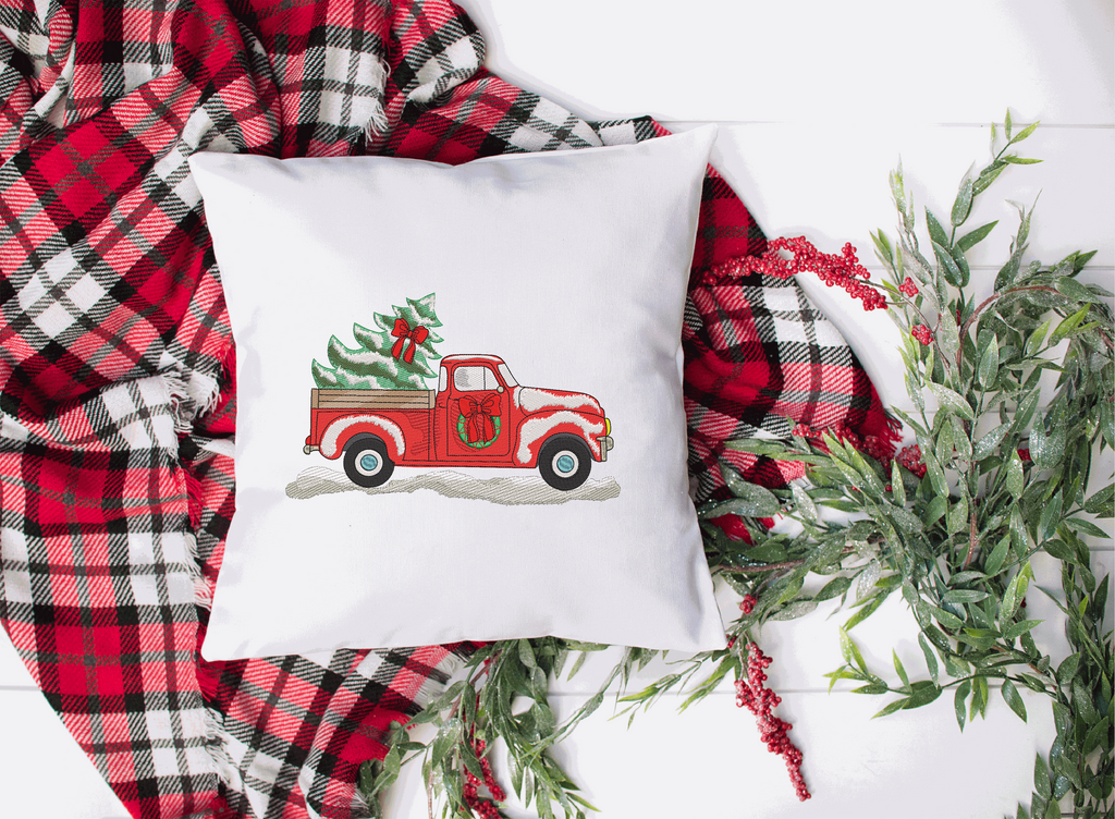 Vintage Red Truck Christmas Embroidery Design | Sew What Embroidery Designs