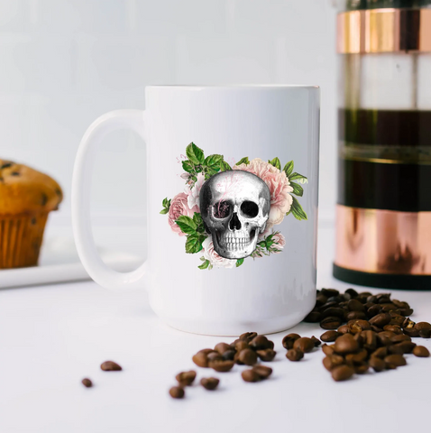 Flower Skull - Soft Pink Coffee Mug from the Fall 2022 Collection SheMugs