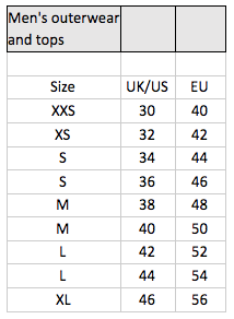 Gloverall Size Guide – Regent Tailoring