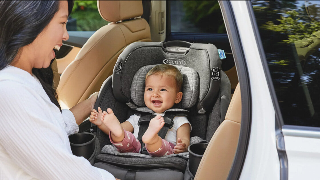 baby in a rotating car seat