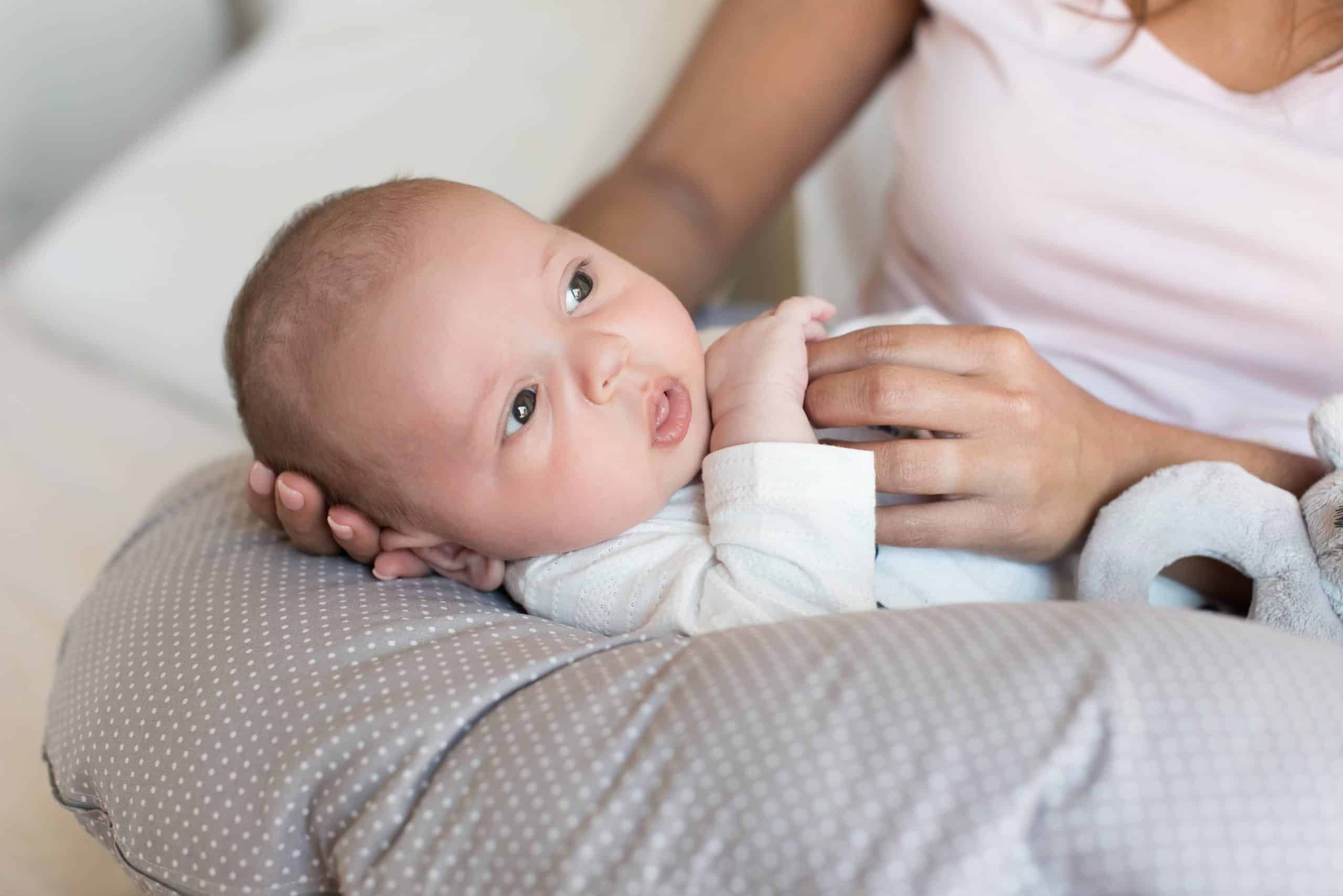 a baby on a nursing pillow