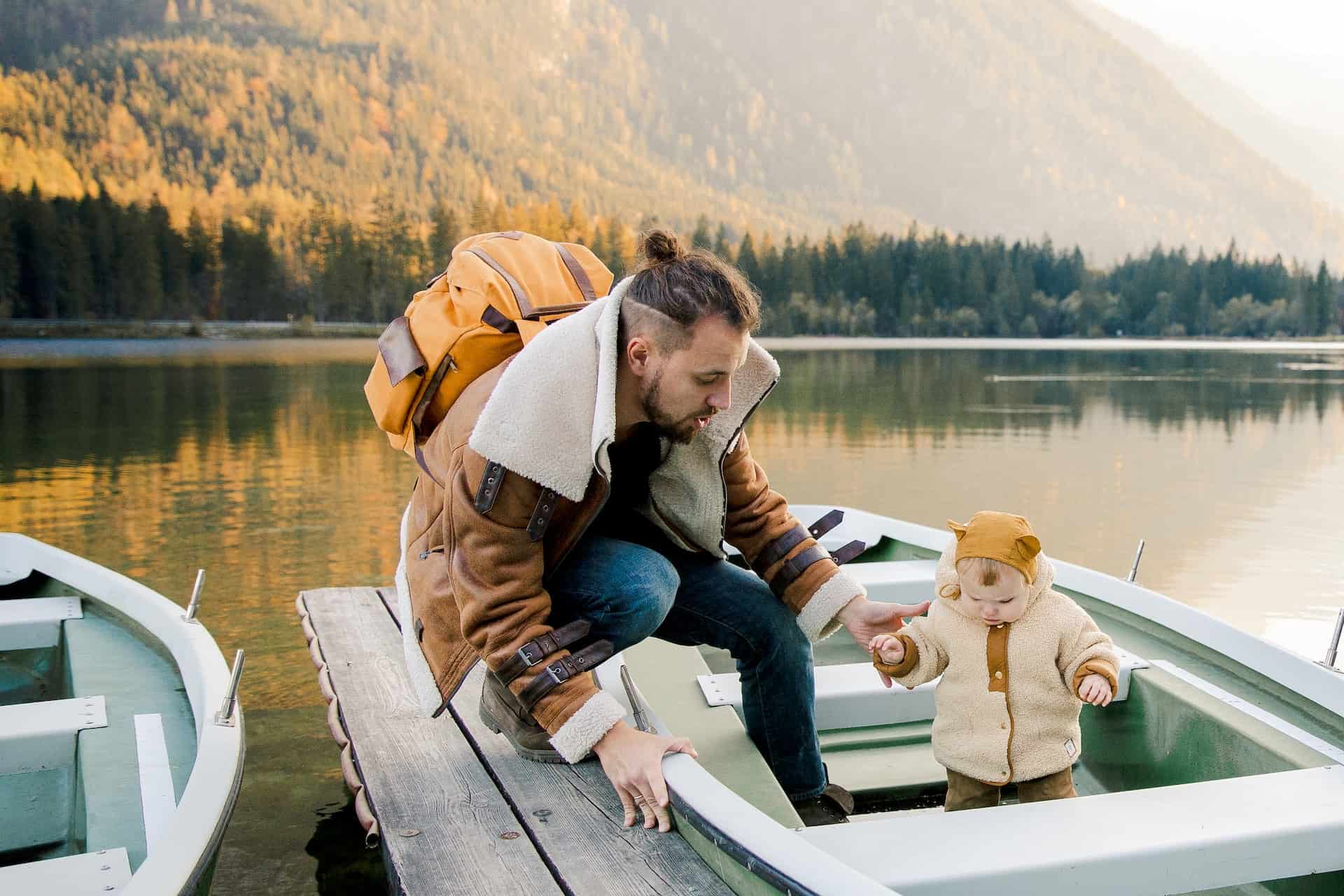 Father with baby on a boat