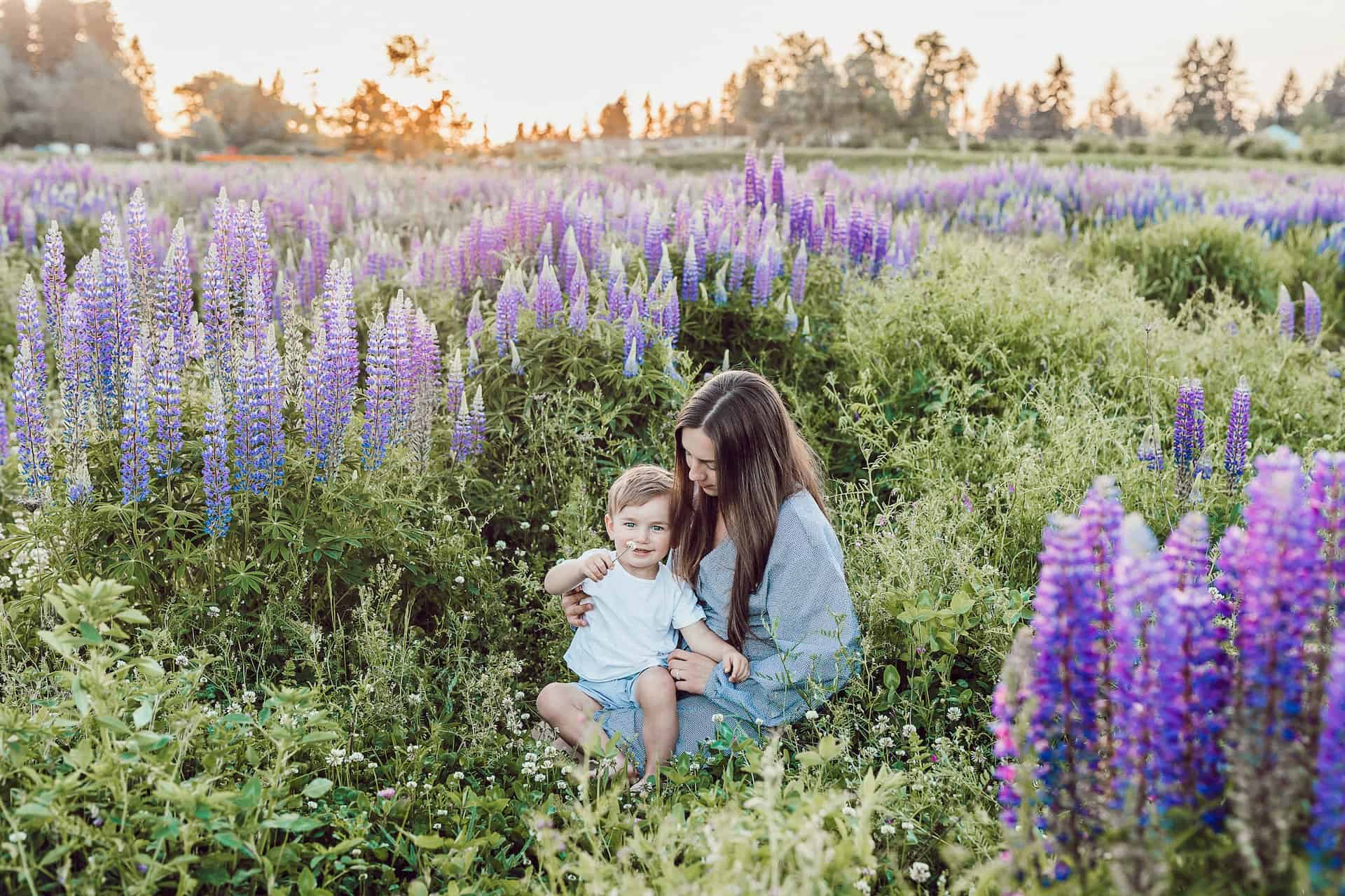 Baby with mother in meadow