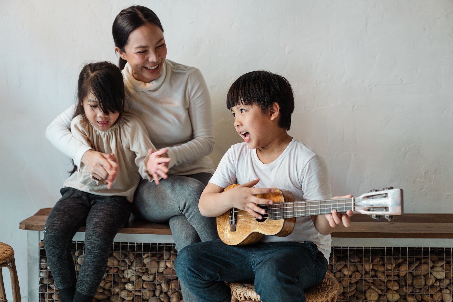 Mom singing with children