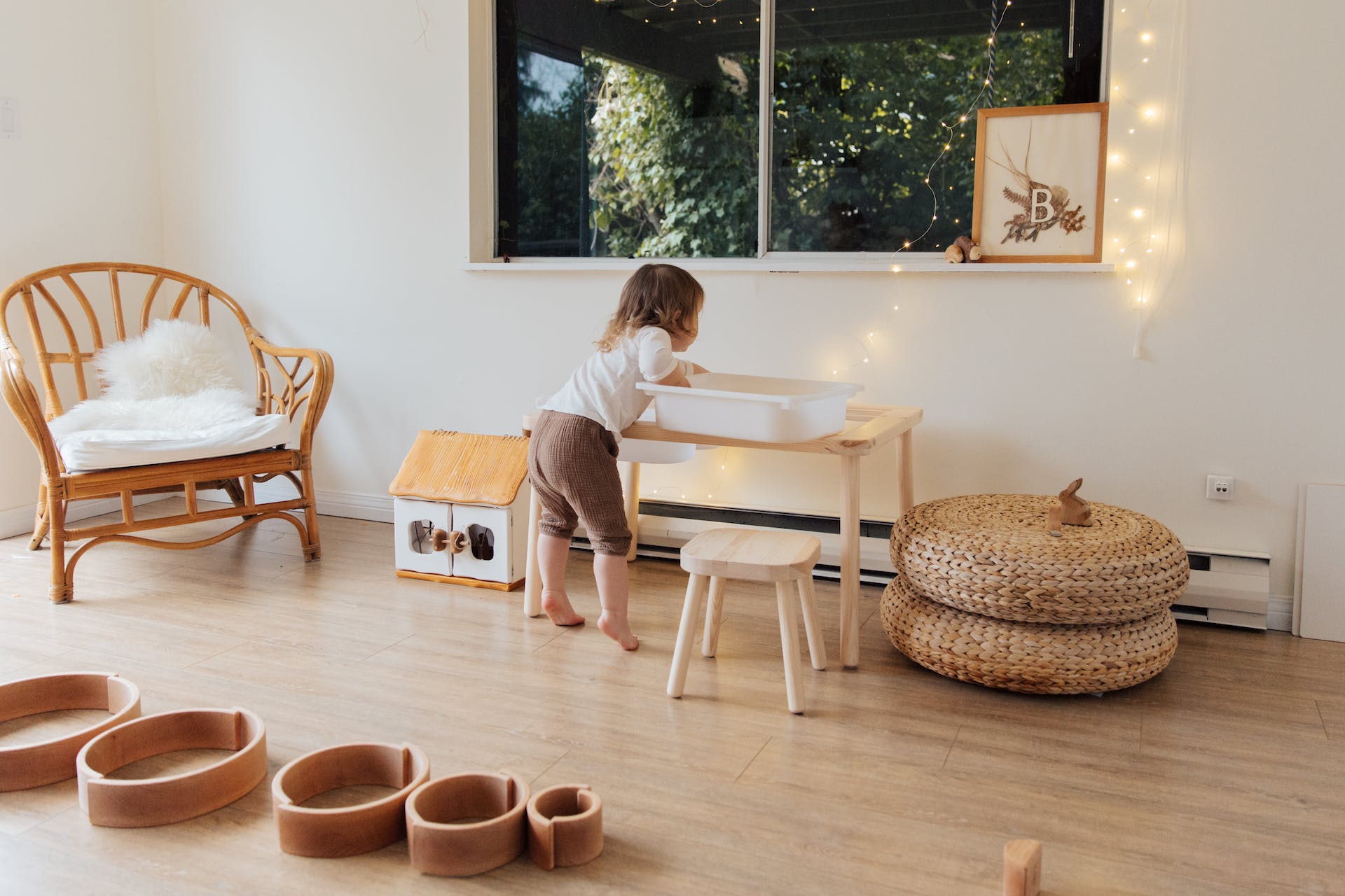 a toddler playing in a room