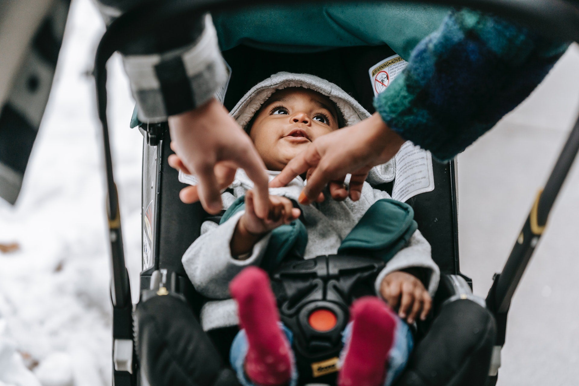 a baby in a stroller