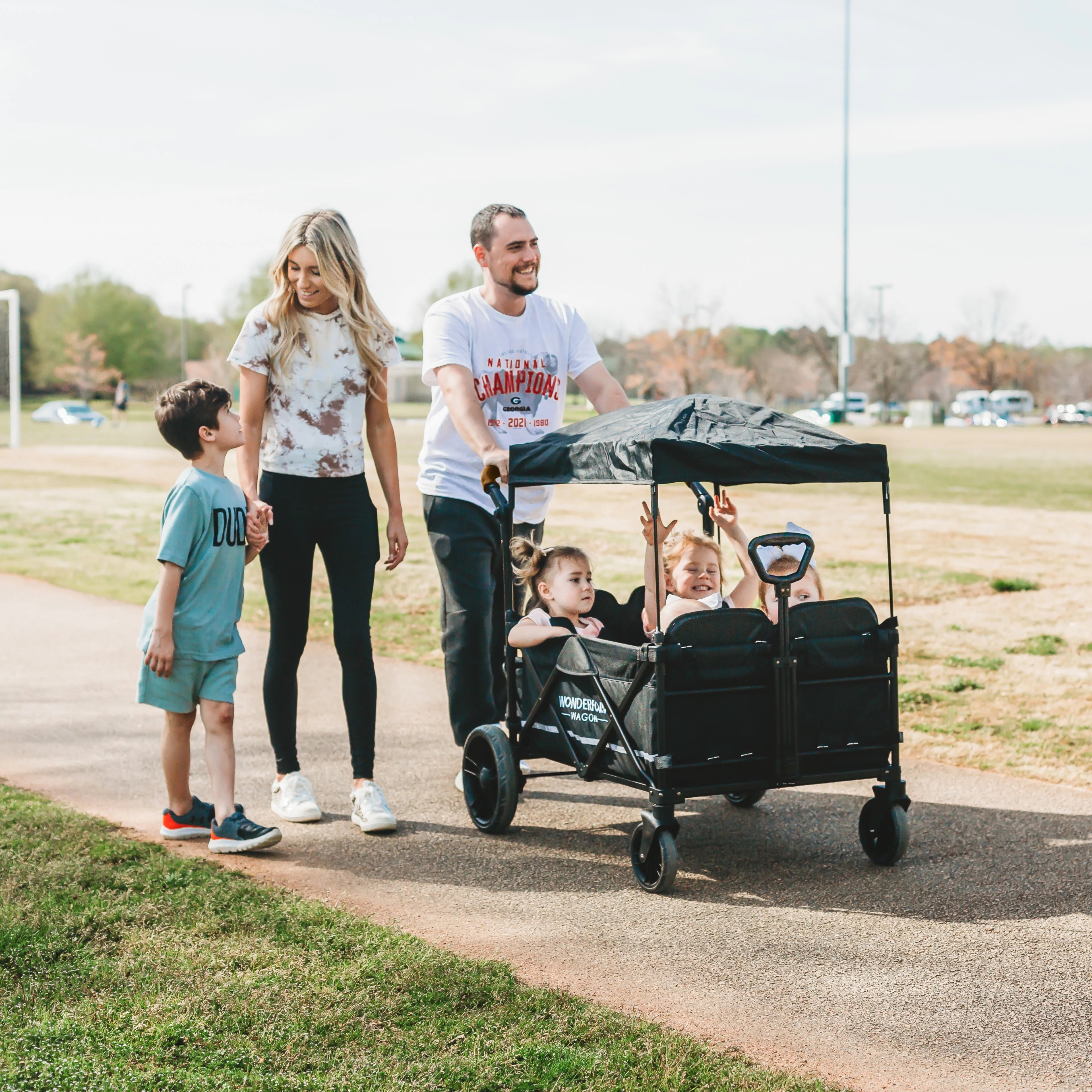 Family with stroller wagon