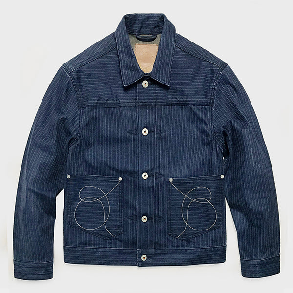 Bzen Mens Raw Denim Western Jacket- Indigo Japanese Denim