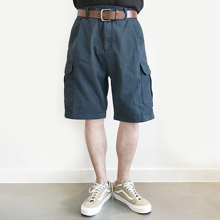 broken twill denim cargo shorts