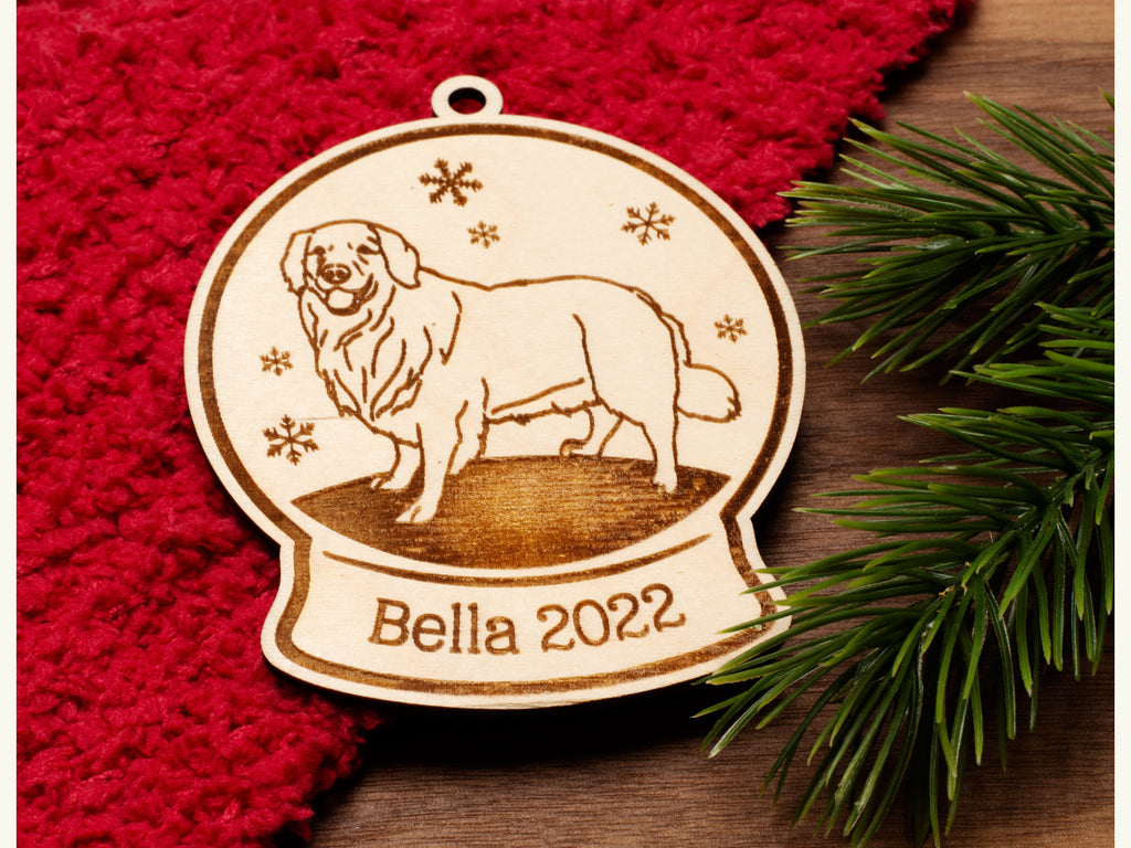 Snow Globe Wood Pet Memorial Ornament | Family Pet Photo Ornament