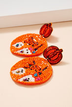 Load image into Gallery viewer, Halloween BOO Pumpkin Seed Beaded Earrings