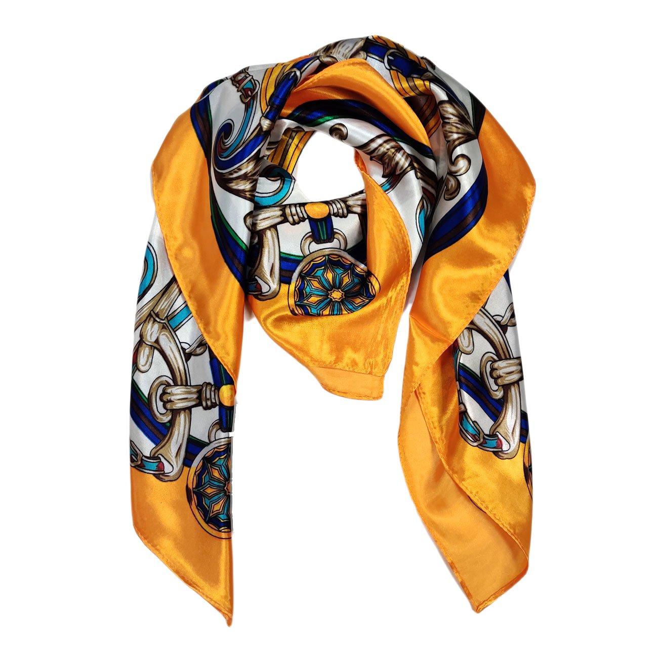 Multi Orange Clover Print Square Silky Scarf Shawl