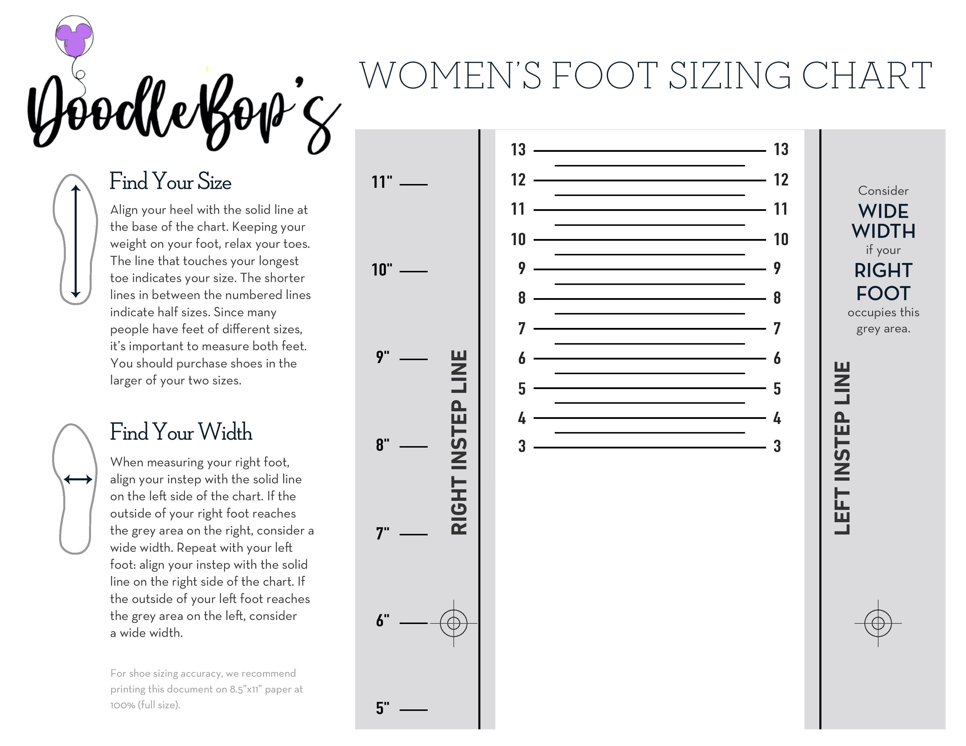 Size Chart for Footwear – DoodleBop's LLC
