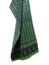 Vintage 70s Mod Hippie Cottage Prairie Green & Blue Abstract Patterned Long Wide Shawl Wrap Scarf