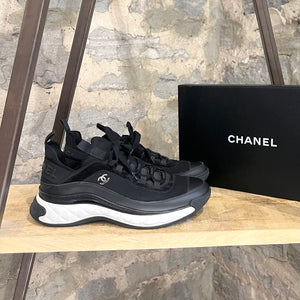 Chanel Women's CC Cap Toe Logo Sneakers Mixed Fibers Black 2189971