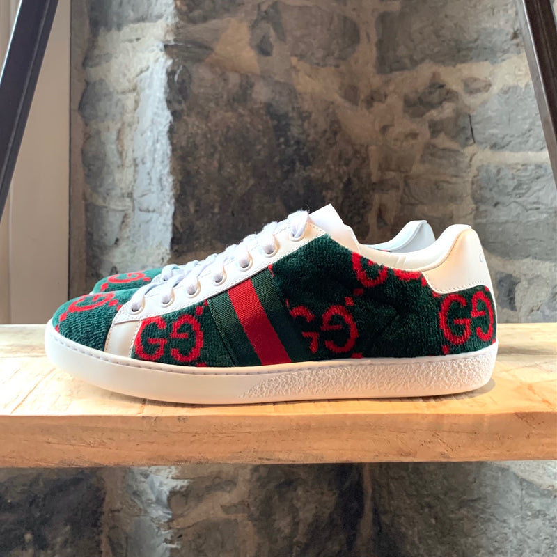 Gucci Green Red GG Ace Terry Cloth Sneakers