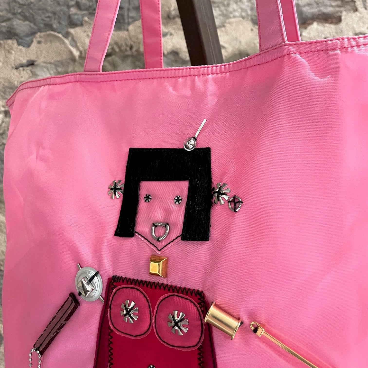 Prada Pink Tessuto Nylon Embellished Robot Tote – Boutique 