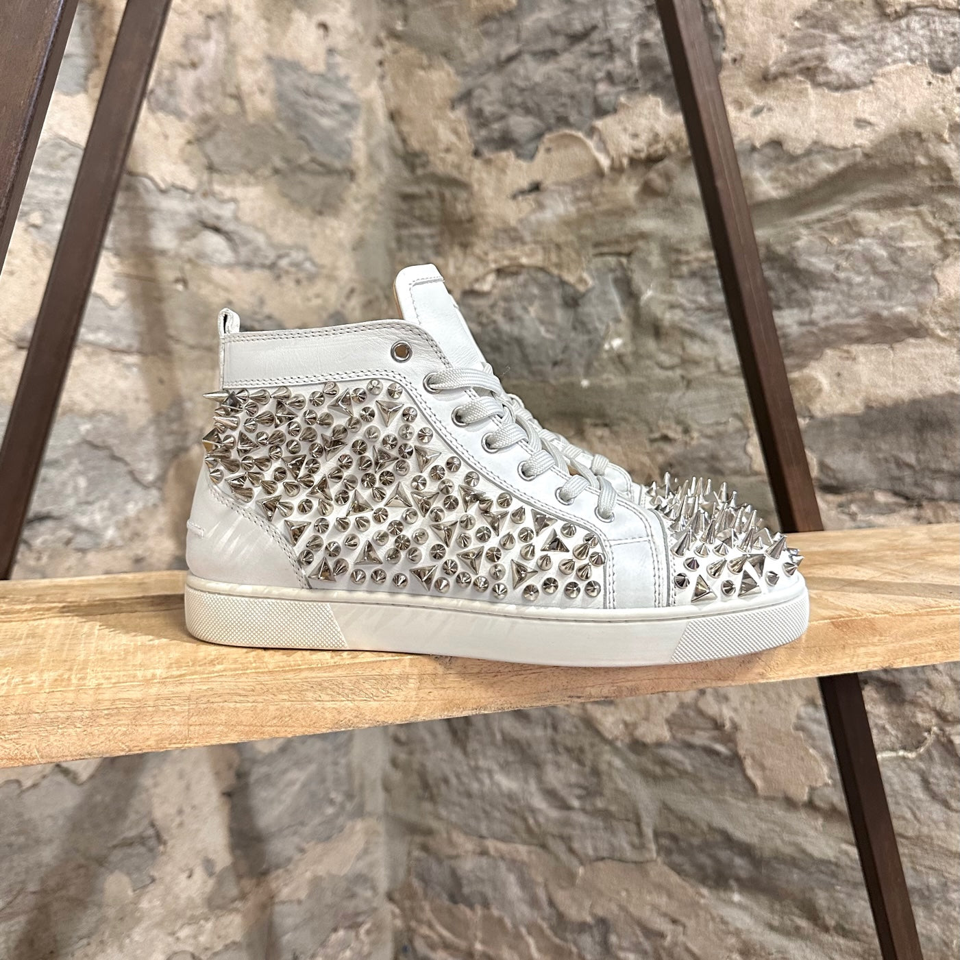 Christian Louboutin White Leather Lou Pik Pik High-Top Sneakers