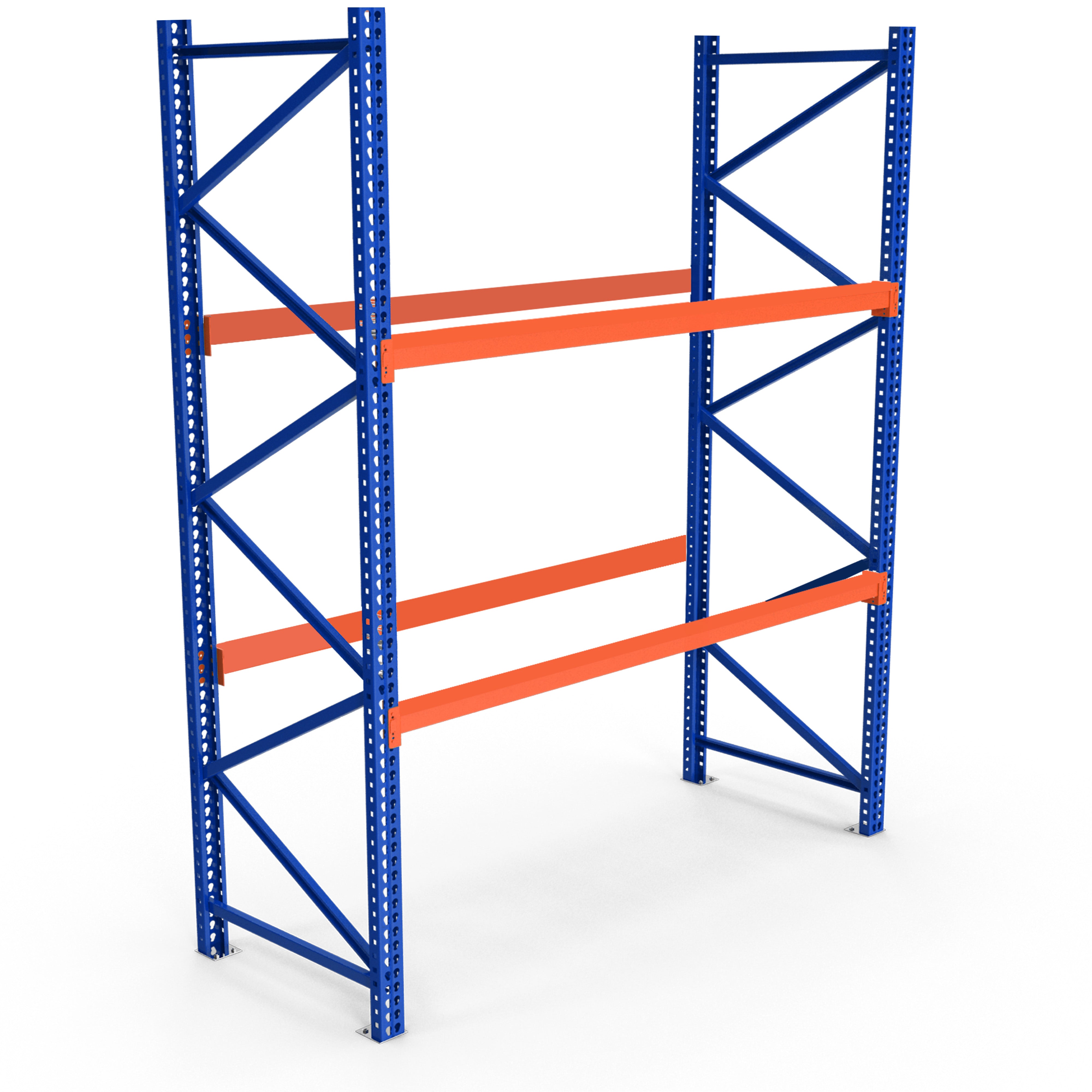 Warehouse Racking Complete Set - 10 ft (L) x 48 in (D) x 14 ft (H) - Two Levels with 3" Beams