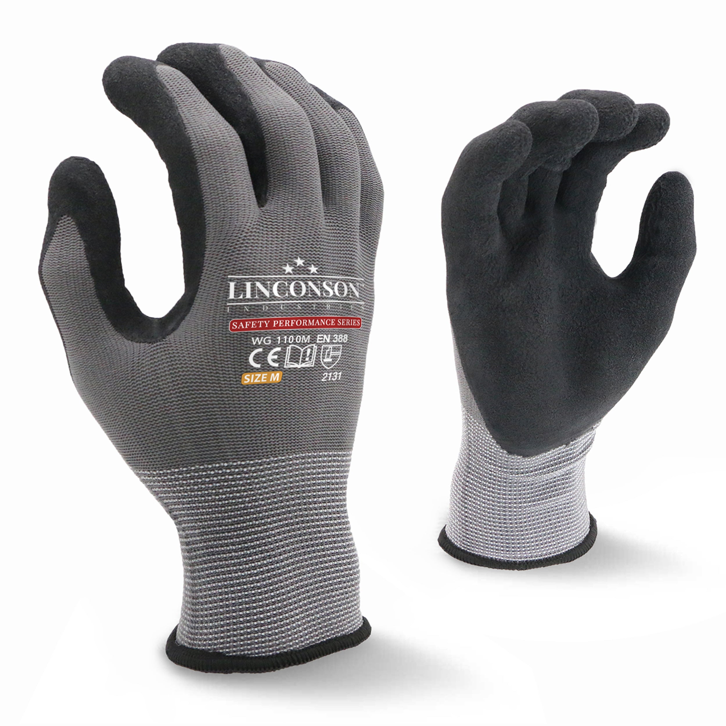 Nylon/polyester latex foam palm construction mechanics work gloves