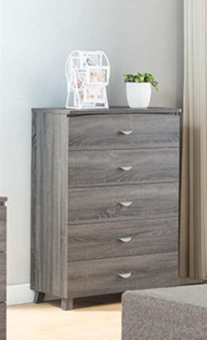 Distressed Grey Laminate Wood Five Drawer Chest Y1606 Polypoof
