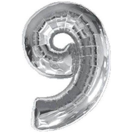 Silver Helium Party Balloon Number 9 - BumbleToys - Balloons, Birthday, Helium, KH, Party Supplies, Unisex