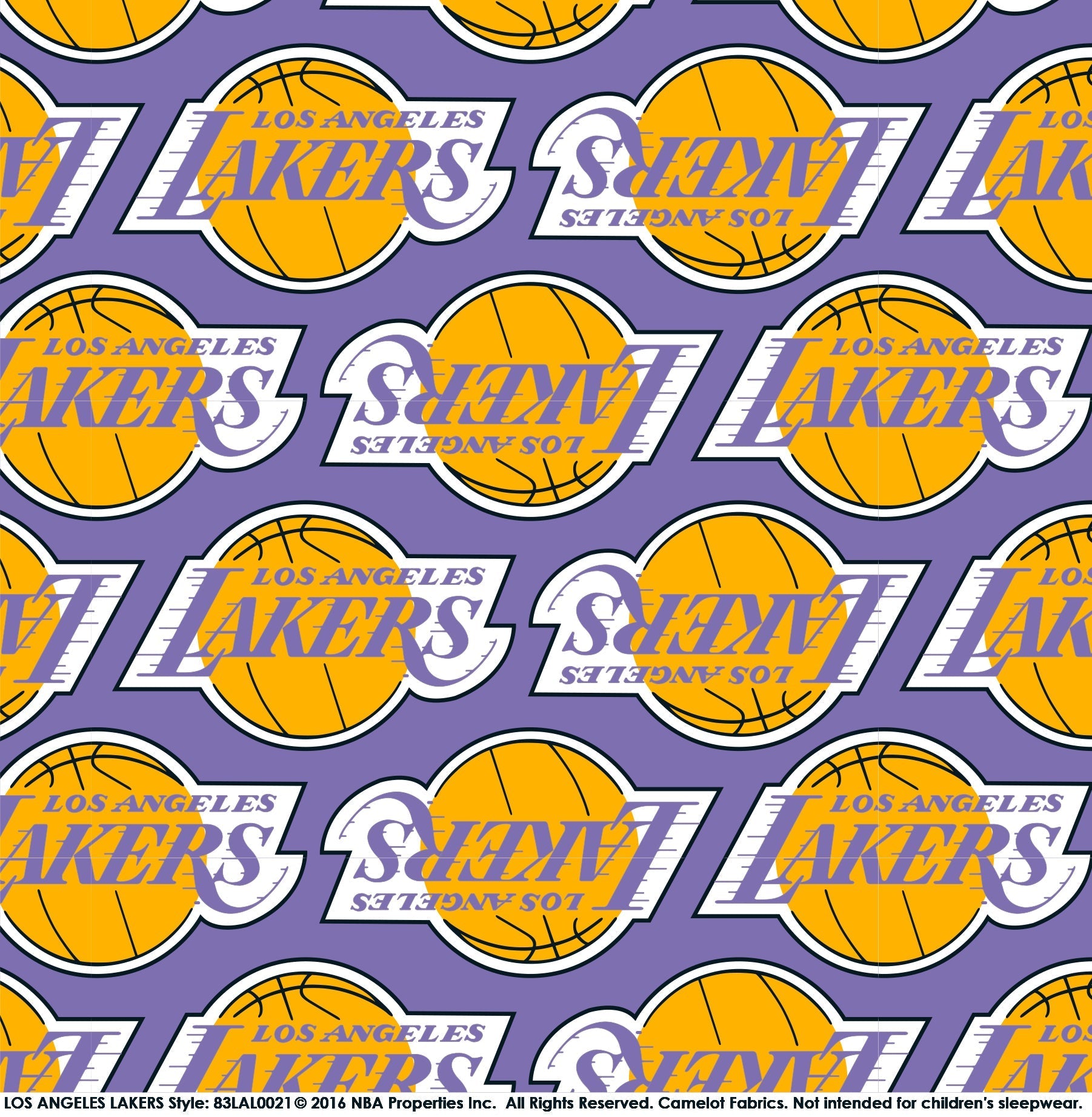 NBA LA Los Angeles LAKERS Vintage Print 100% Cotton Fabric 