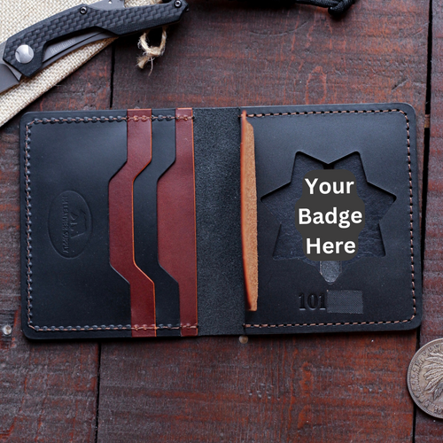 Trifold Full Grain Leather Police Shield Badge Wallet With Custom CHP Shield  Cutout 