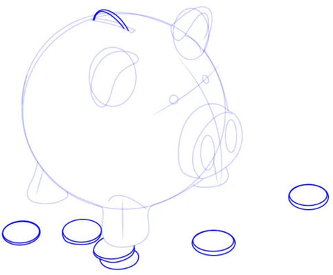 dessiner cochon tirelire pieces monnaie