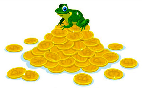 grenouille porte-bonheur sur tas d'or richesse prosperite fortune