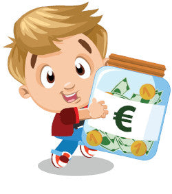 dessin petit garçon avec une tirelire euro
