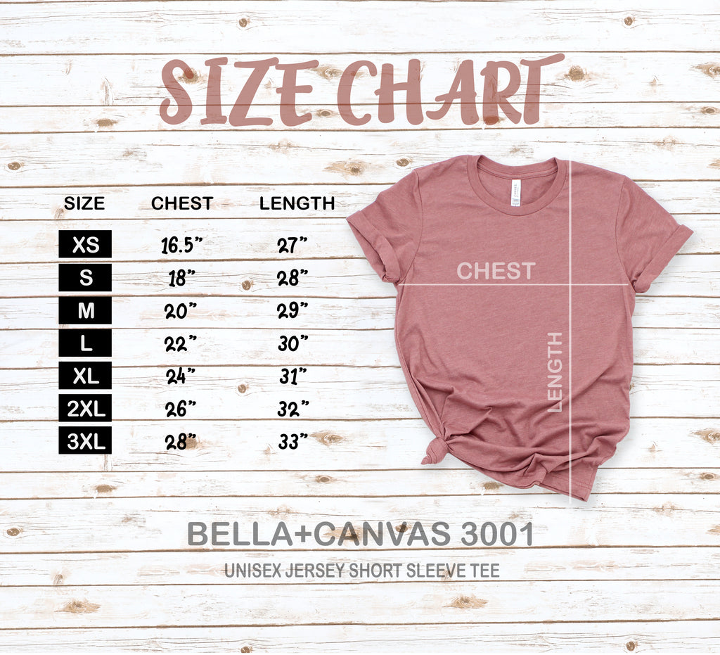Bella+Canvas 3001 T-Shirt Size Chart – Class C Designs Boutique