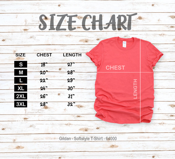 Gildan Softstyle 64000 T-Shirt Size Chart – Class C Designs Boutique