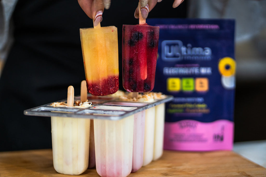 Mexican Paletas made with Ultima Replenisher Electrolyte Hydration Powder coming out of mold