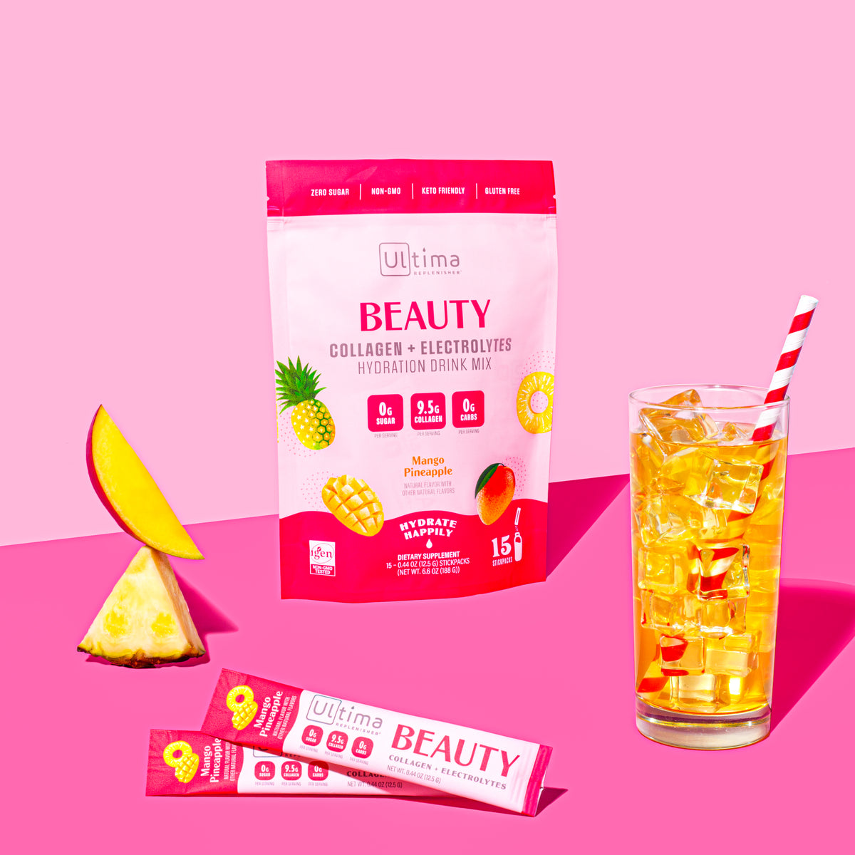 Mango Pineapple beauty collagen powder + electrolytes - 15 serving stickpacks