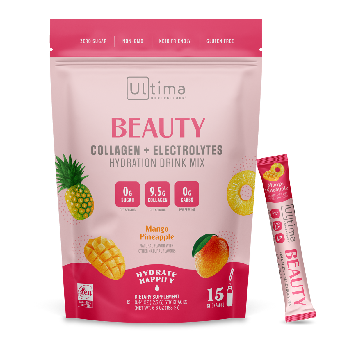 Mango Pineapple beauty collagen powder + electrolytes - 15 serving stickpacks