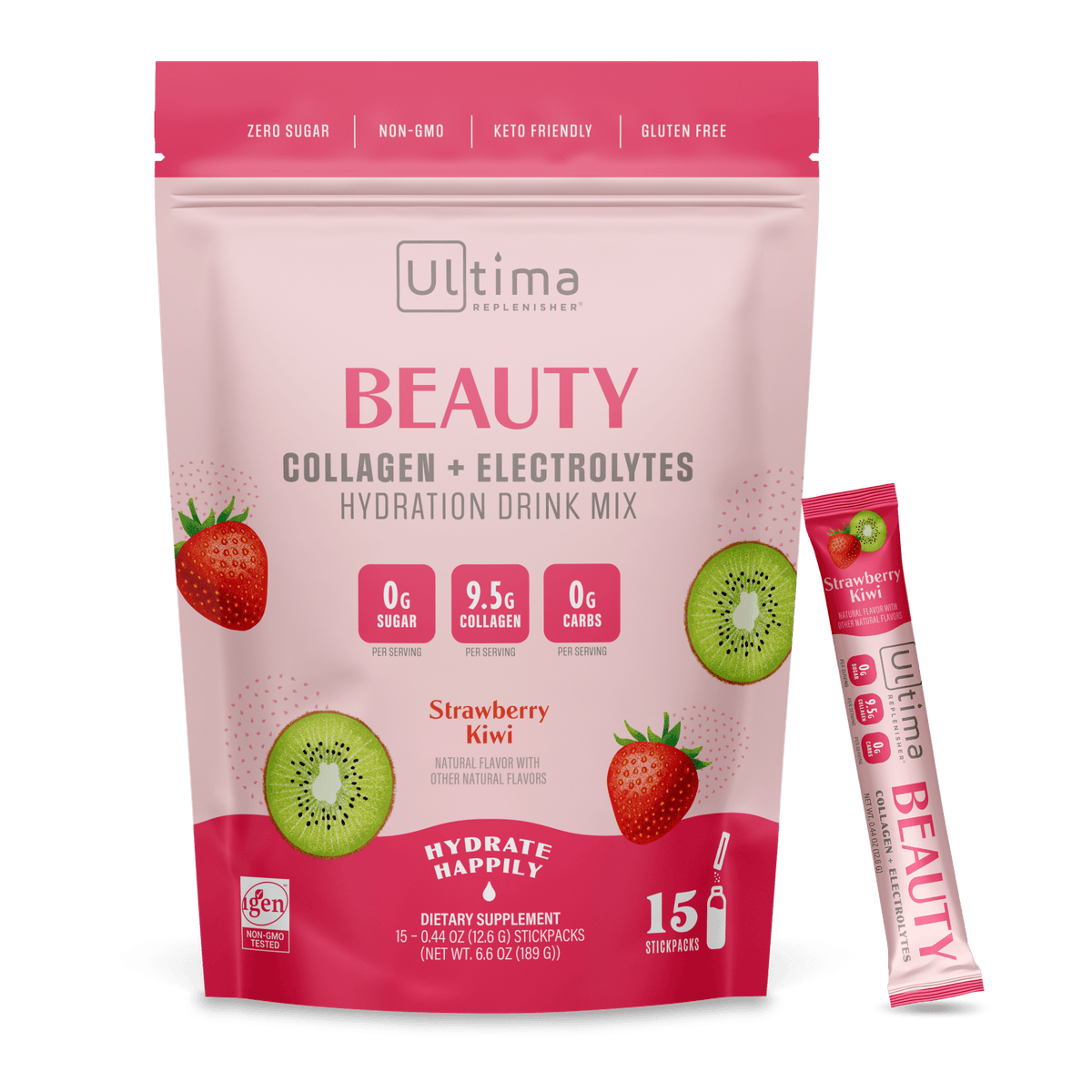 Strawberry Kiwi - beauty collagen powder + electrolytes - 15 serving stickpacks